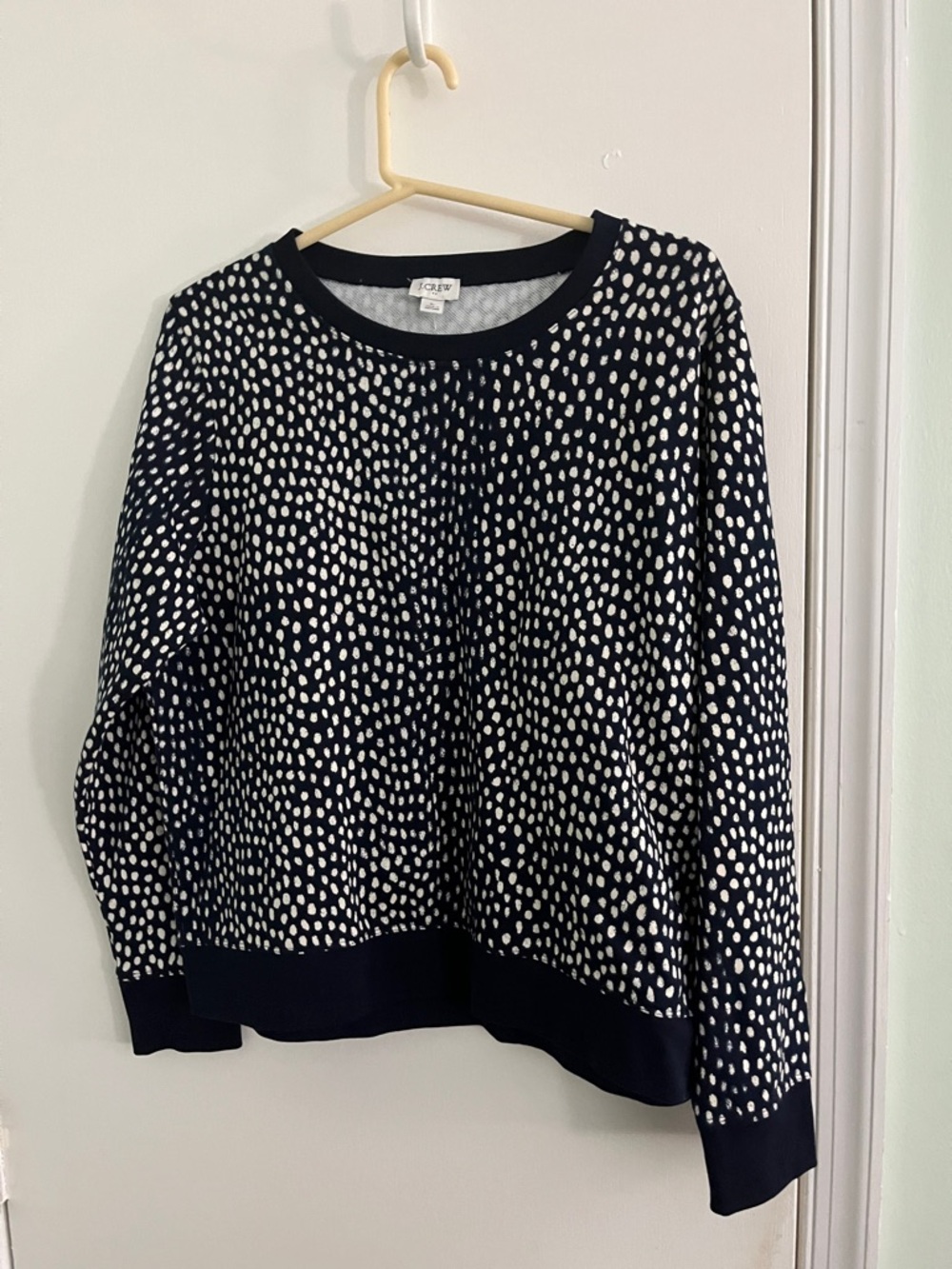 J. Crew Navy Scoopneck Sweater with White Spot Print
